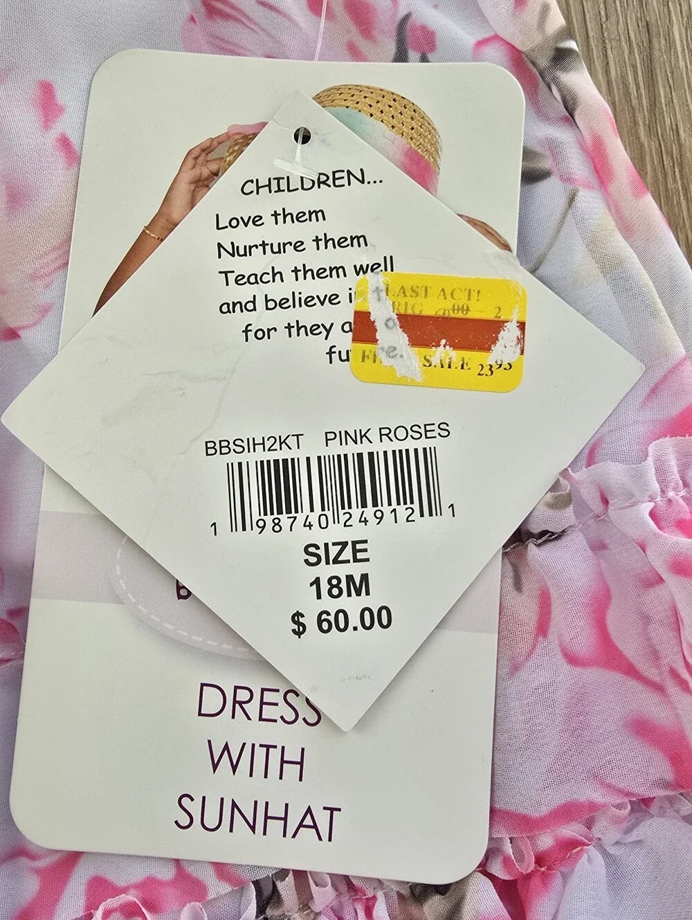 Blueberi Baby Girls Pink Rose Floral Ruffle Dress with Matching Sun Hat Size 18M
